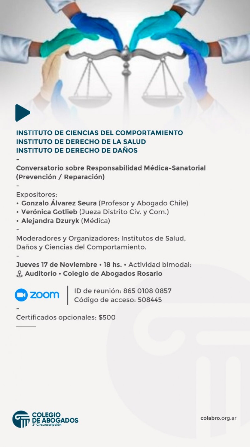Conversatorio sobre Responsabilidad Médica-Sanatorial (Prevención / Reparación) - 17/11/2022
